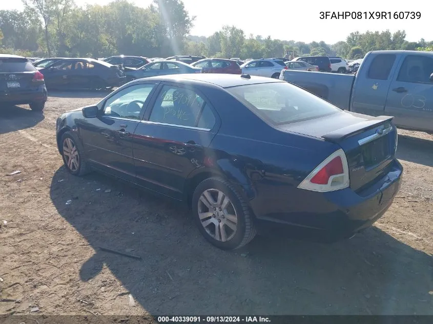 2009 Ford Fusion Sel VIN: 3FAHP081X9R160739 Lot: 40339091