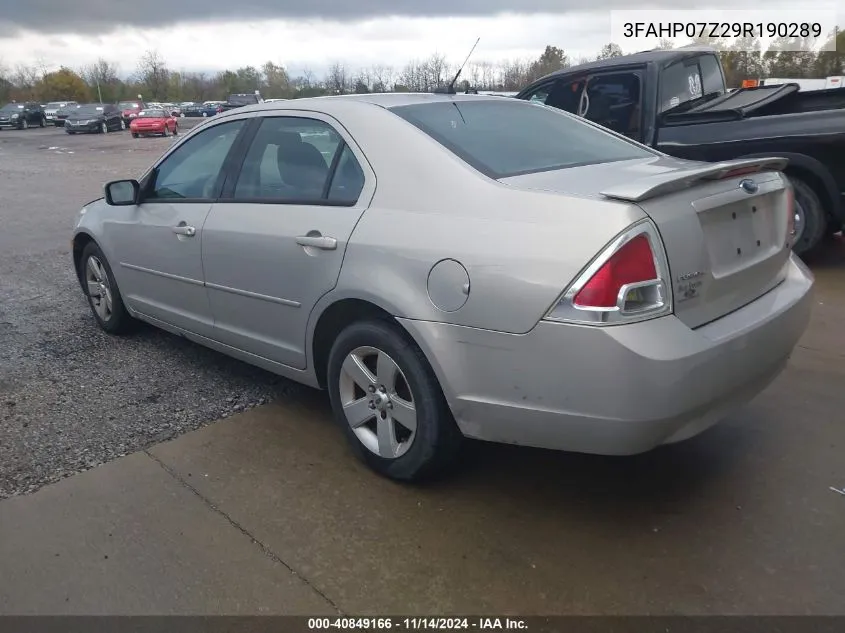 2009 Ford Fusion Se VIN: 3FAHP07Z29R190289 Lot: 40849166