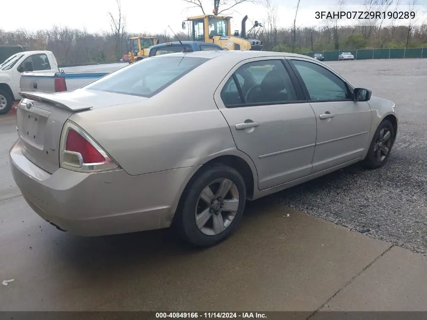 2009 Ford Fusion Se VIN: 3FAHP07Z29R190289 Lot: 40849166