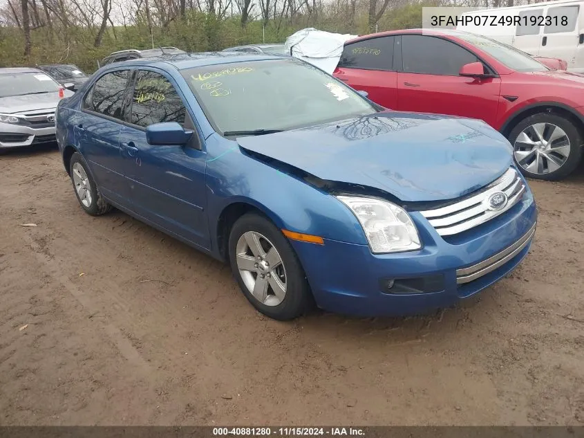 2009 Ford Fusion Se VIN: 3FAHP07Z49R192318 Lot: 40881280