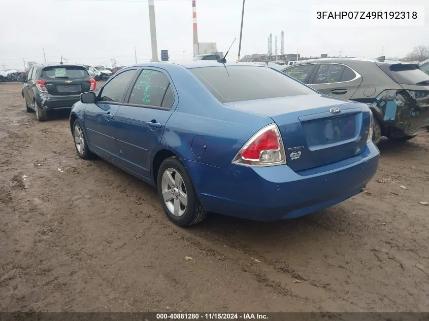 2009 Ford Fusion Se VIN: 3FAHP07Z49R192318 Lot: 40881280