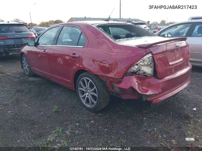 2010 Ford Fusion Sel VIN: 3FAHP0JA8AR217423 Lot: 12142191