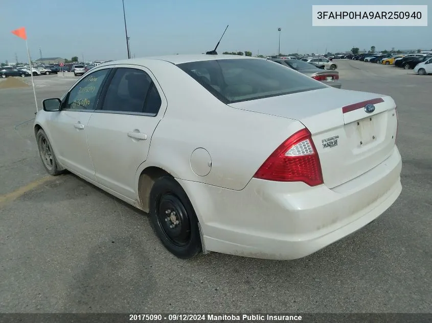 2010 Ford Fusion Se VIN: 3FAHP0HA9AR250940 Lot: 20175090