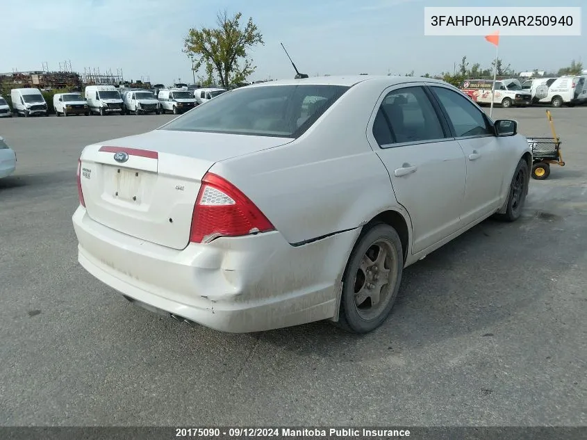 2010 Ford Fusion Se VIN: 3FAHP0HA9AR250940 Lot: 20175090