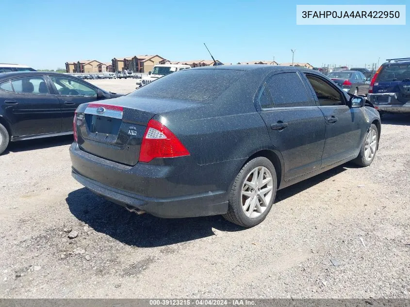 2010 Ford Fusion Sel VIN: 3FAHP0JA4AR422950 Lot: 39123215