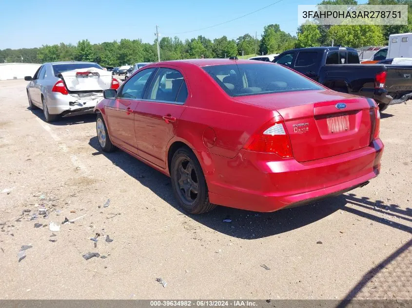 2010 Ford Fusion Se VIN: 3FAHP0HA3AR278751 Lot: 39634982