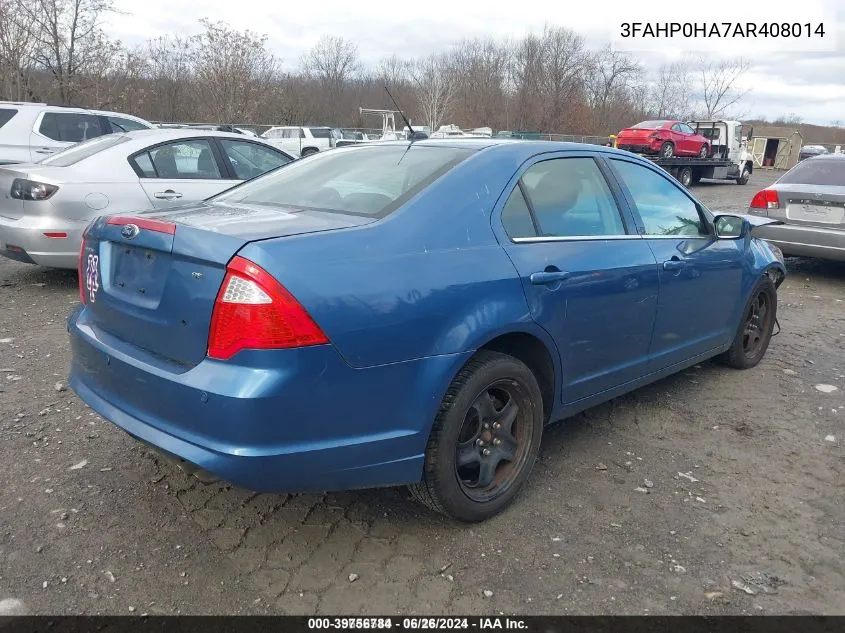 2010 Ford Fusion Se VIN: 3FAHP0HA7AR408014 Lot: 39756784