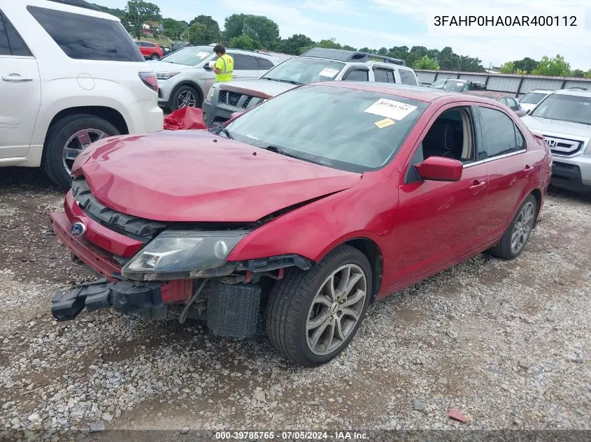 2010 Ford Fusion Se VIN: 3FAHP0HA0AR400112 Lot: 39785765