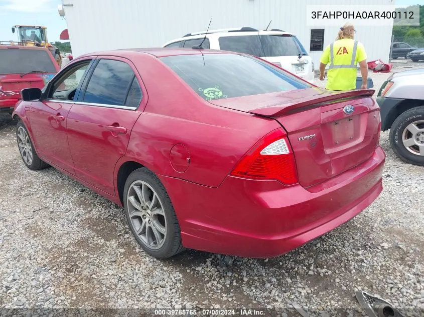 2010 Ford Fusion Se VIN: 3FAHP0HA0AR400112 Lot: 39785765