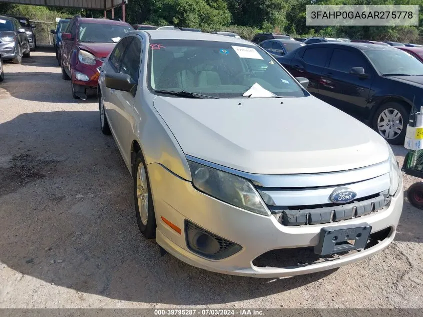 2010 Ford Fusion S VIN: 3FAHP0GA6AR275778 Lot: 39795287