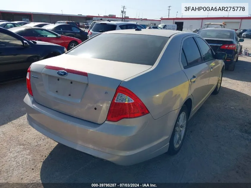 3FAHP0GA6AR275778 2010 Ford Fusion S