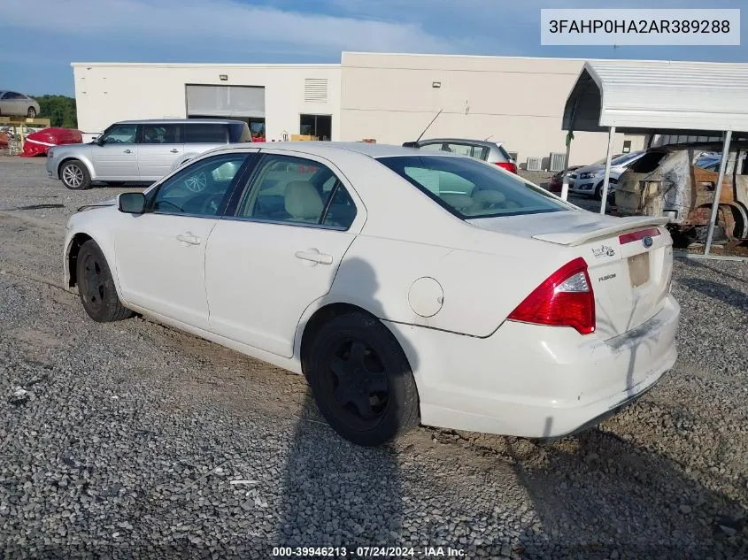 2010 Ford Fusion Se VIN: 3FAHP0HA2AR389288 Lot: 39946213