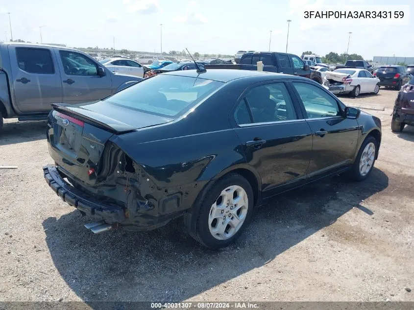 2010 Ford Fusion Se VIN: 3FAHP0HA3AR343159 Lot: 40031307