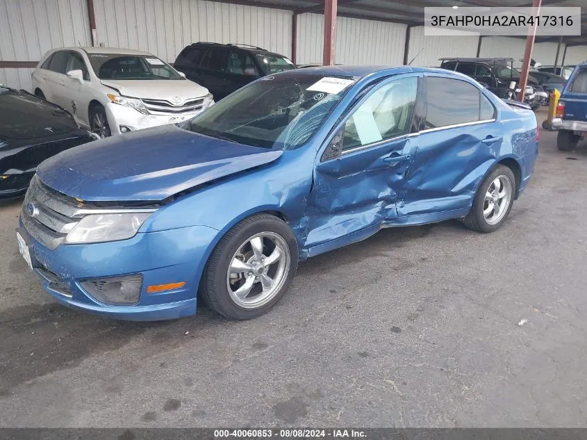 3FAHP0HA2AR417316 2010 Ford Fusion Se