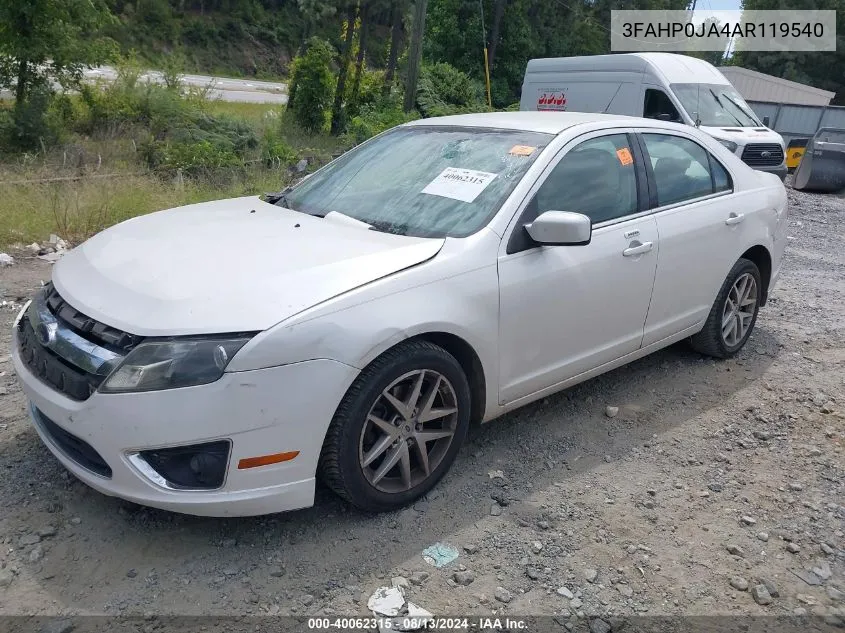 2010 Ford Fusion Sel VIN: 3FAHP0JA4AR119540 Lot: 40062315