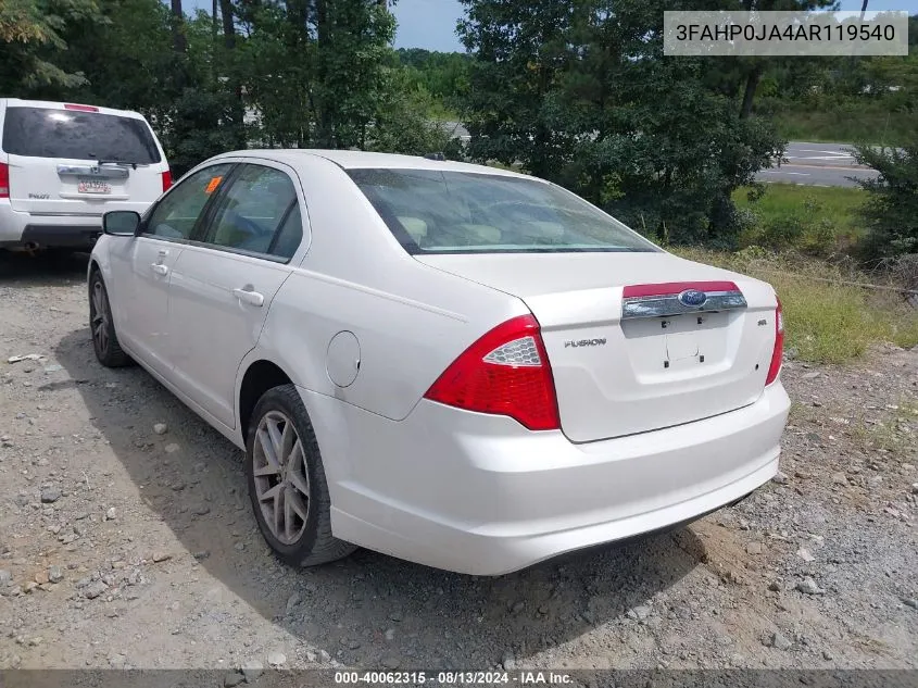 2010 Ford Fusion Sel VIN: 3FAHP0JA4AR119540 Lot: 40062315