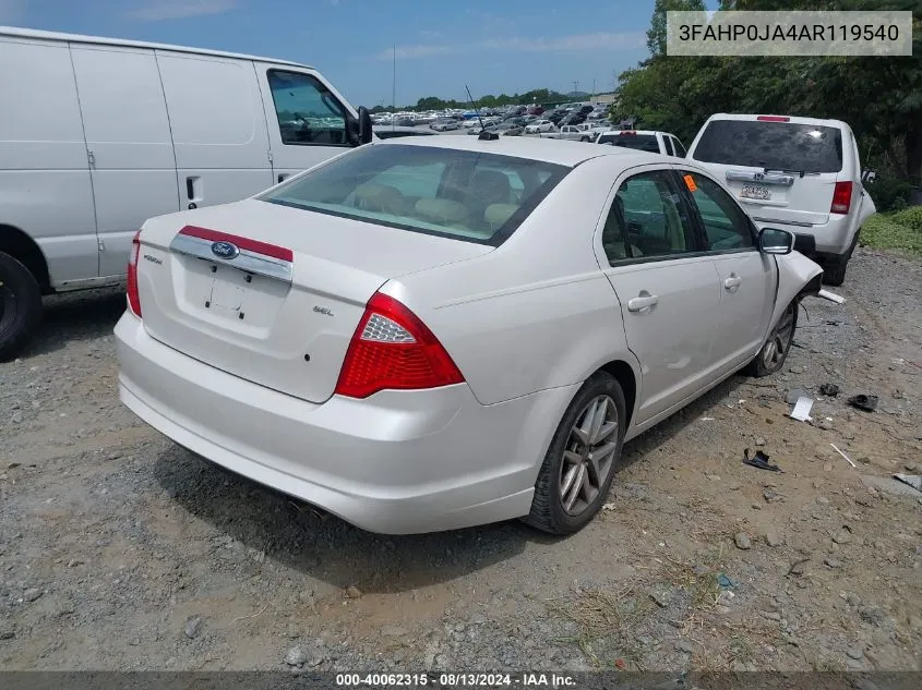 2010 Ford Fusion Sel VIN: 3FAHP0JA4AR119540 Lot: 40062315