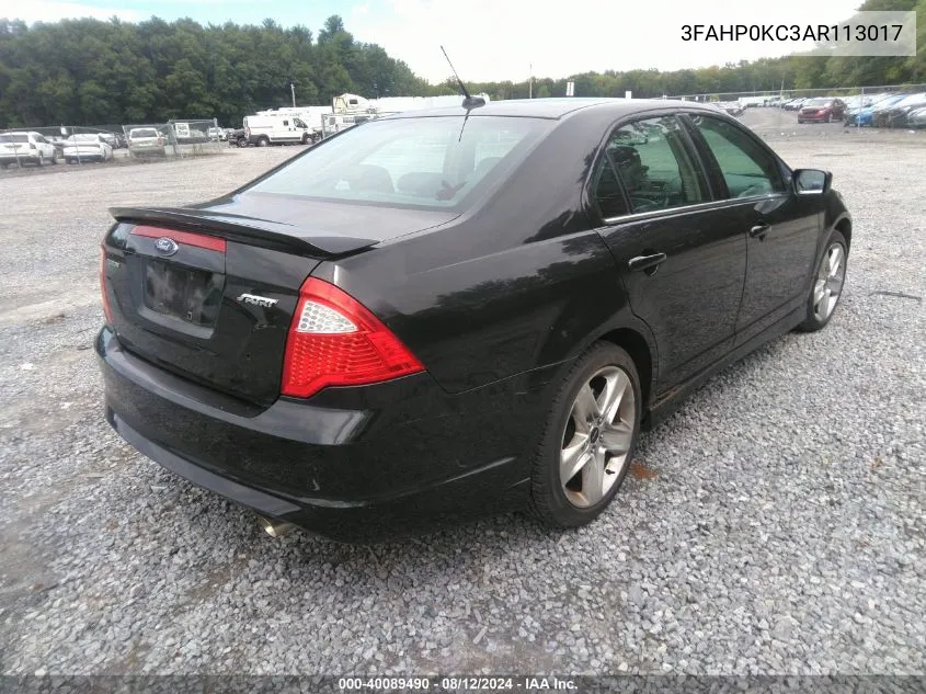 2010 Ford Fusion Sport VIN: 3FAHP0KC3AR113017 Lot: 40089490