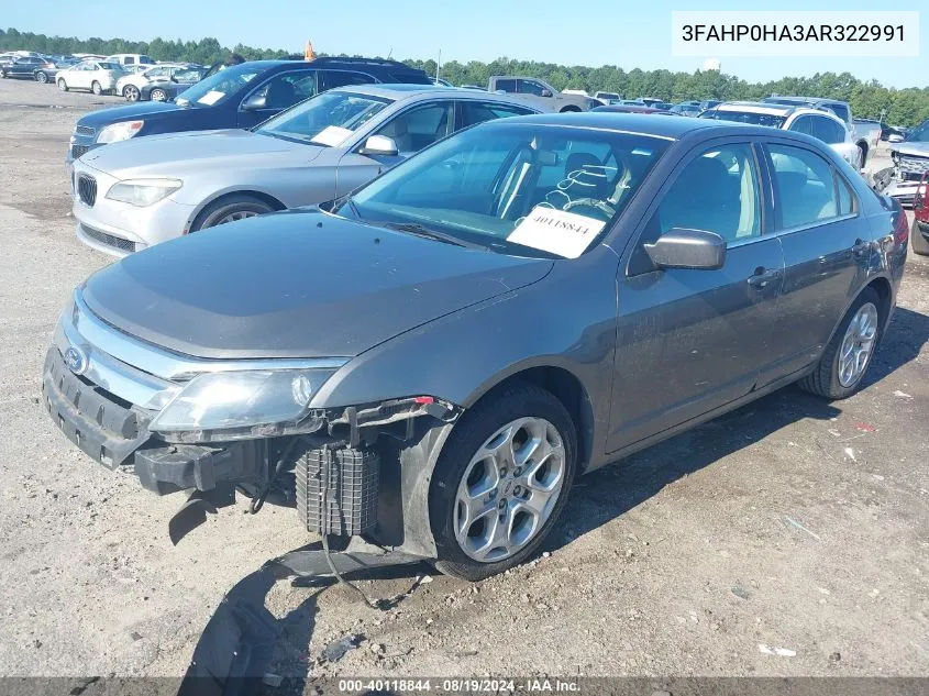 2010 Ford Fusion Se VIN: 3FAHP0HA3AR322991 Lot: 40118844