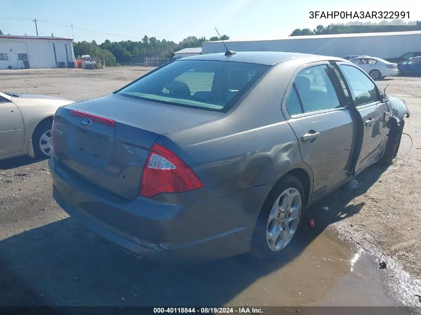 2010 Ford Fusion Se VIN: 3FAHP0HA3AR322991 Lot: 40118844