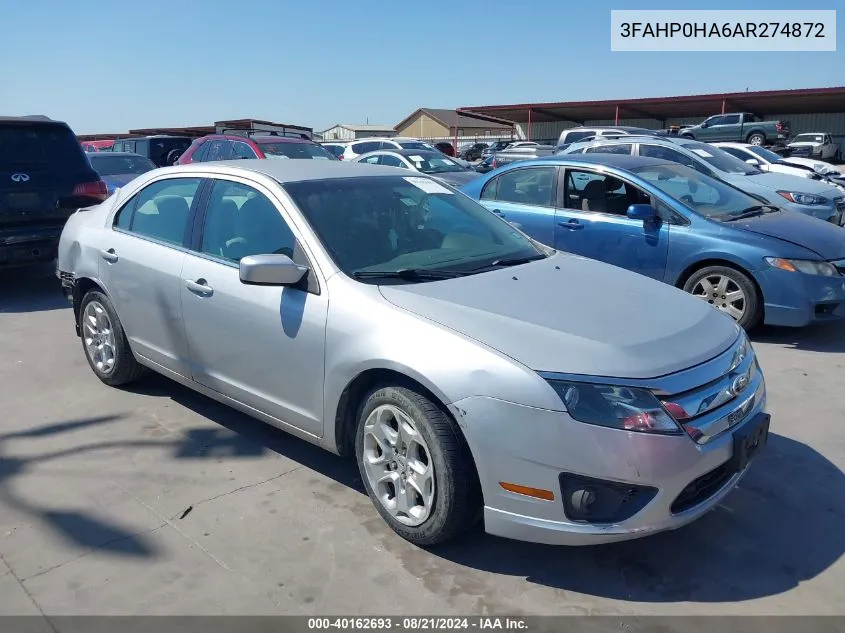 2010 Ford Fusion Se VIN: 3FAHP0HA6AR274872 Lot: 40162693