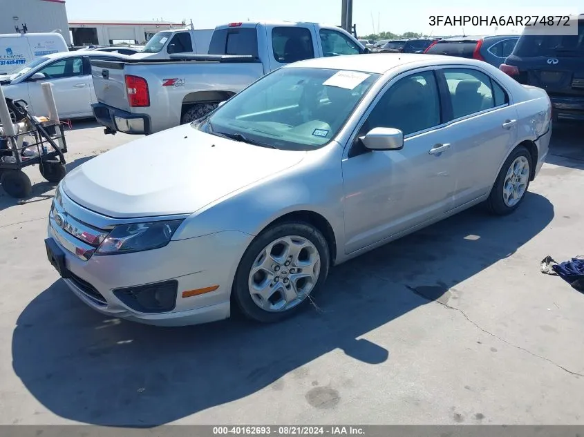 2010 Ford Fusion Se VIN: 3FAHP0HA6AR274872 Lot: 40162693