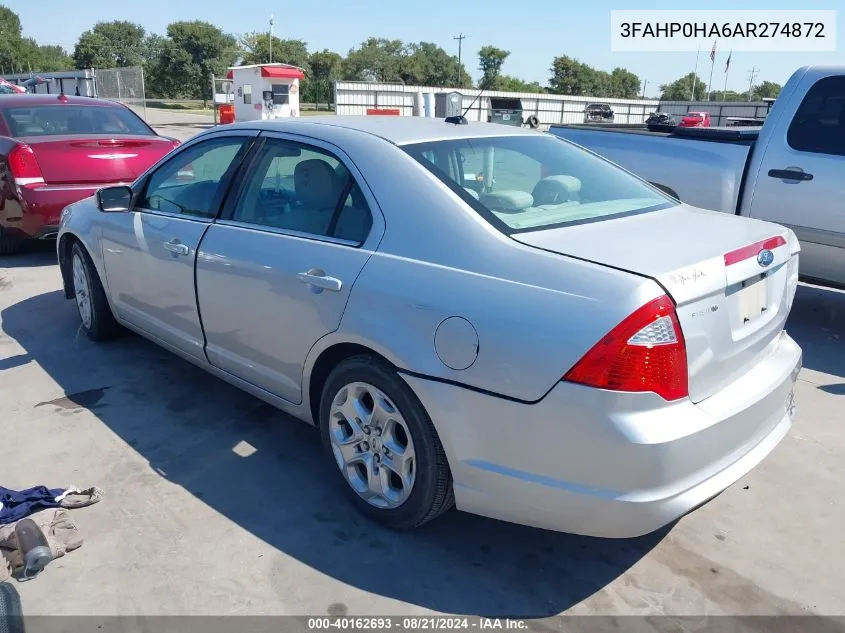 2010 Ford Fusion Se VIN: 3FAHP0HA6AR274872 Lot: 40162693