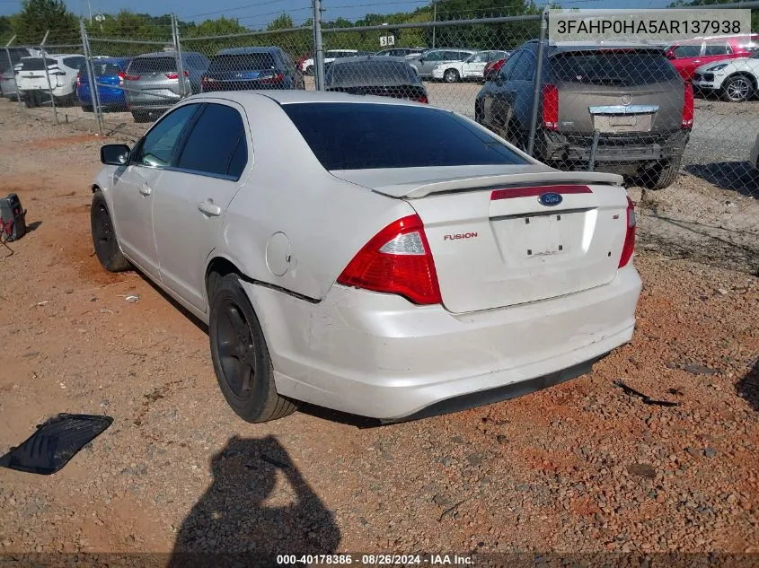 2010 Ford Fusion Se VIN: 3FAHP0HA5AR137938 Lot: 40178386