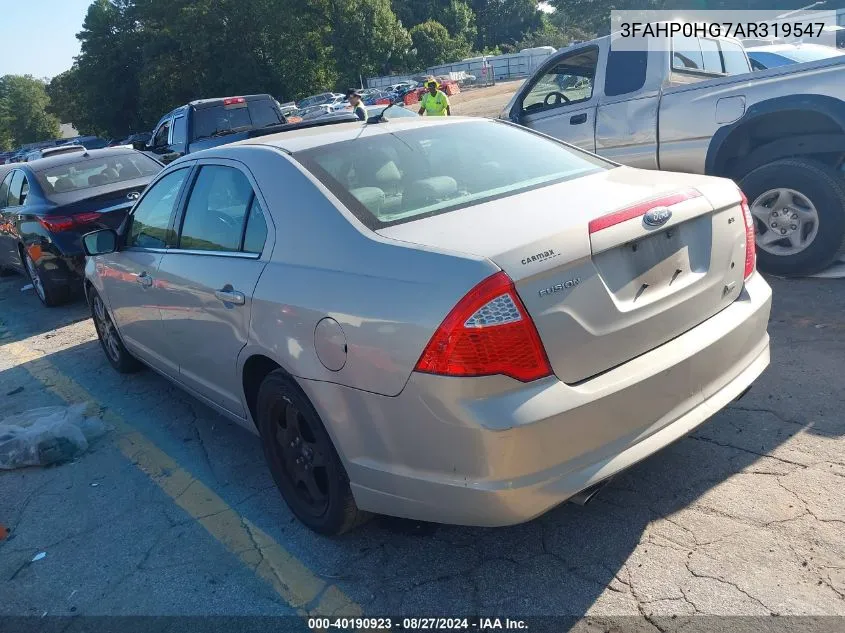 2010 Ford Fusion Se VIN: 3FAHP0HG7AR319547 Lot: 40190923