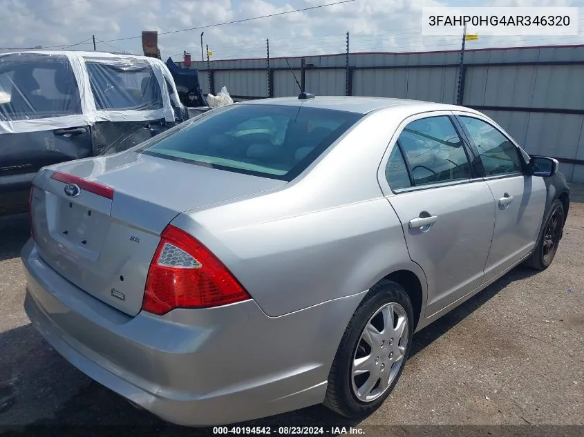 2010 Ford Fusion Se VIN: 3FAHP0HG4AR346320 Lot: 40194542