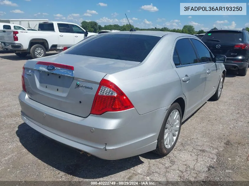 2010 Ford Fusion Hybrid VIN: 3FADP0L36AR193250 Lot: 40222749