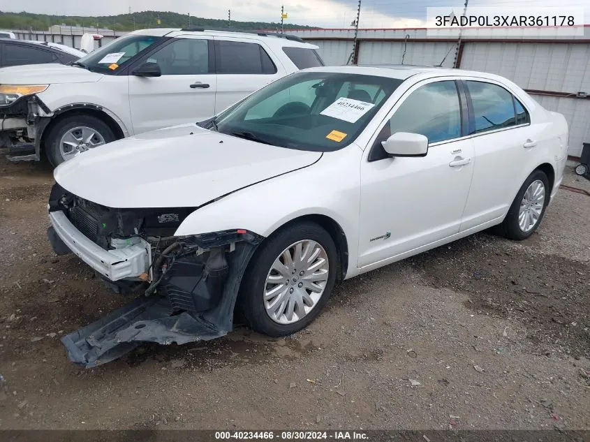 2010 Ford Fusion Hybrid VIN: 3FADP0L3XAR361178 Lot: 40234466