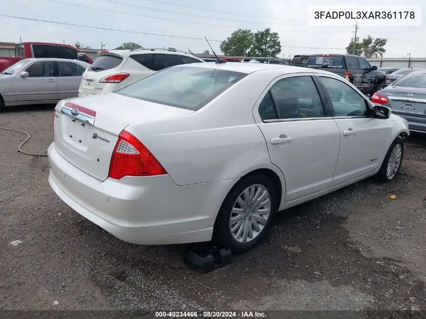 2010 Ford Fusion Hybrid VIN: 3FADP0L3XAR361178 Lot: 40234466