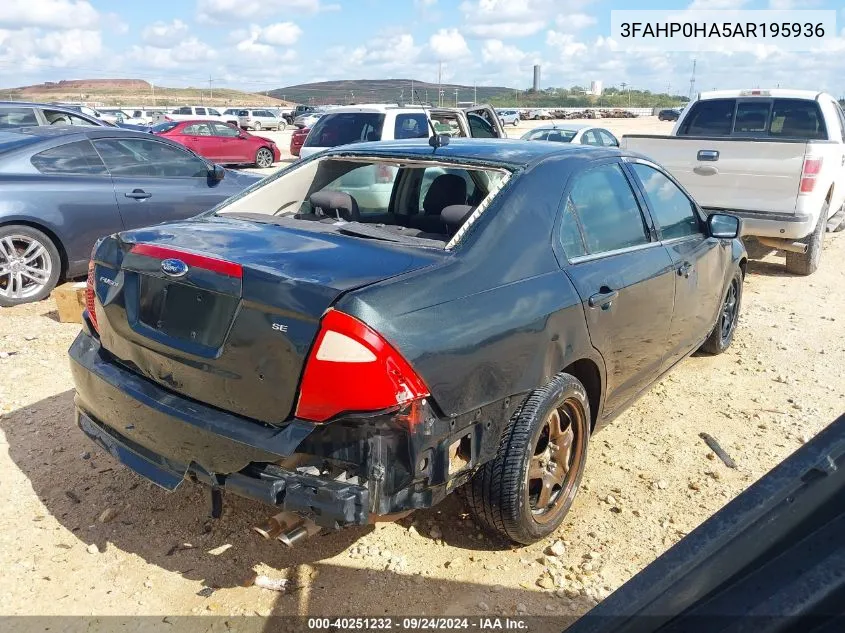 2010 Ford Fusion Se VIN: 3FAHP0HA5AR195936 Lot: 40251232