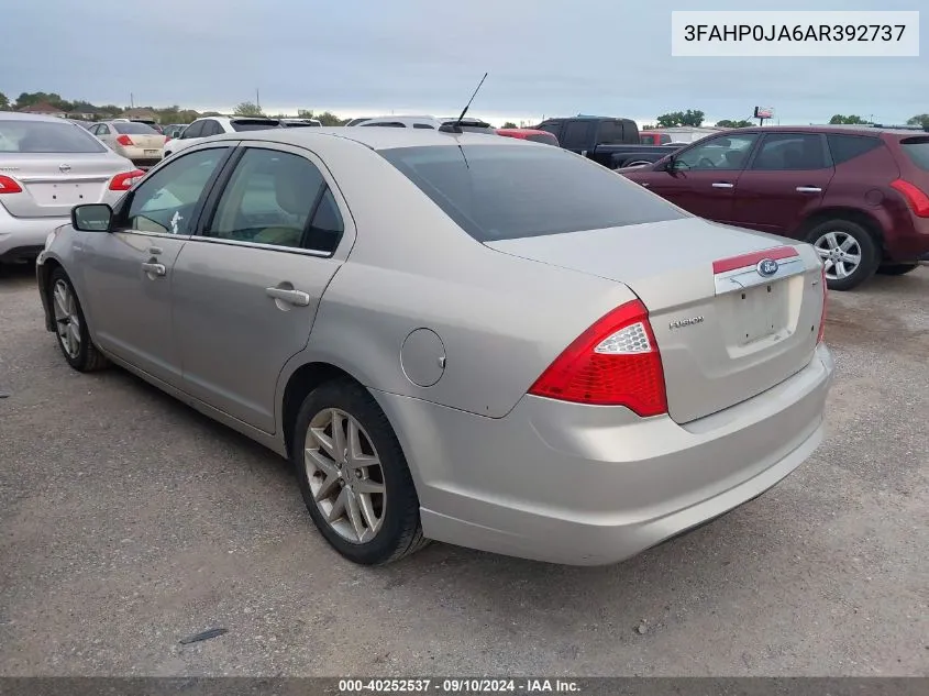 2010 Ford Fusion Sel VIN: 3FAHP0JA6AR392737 Lot: 40252537