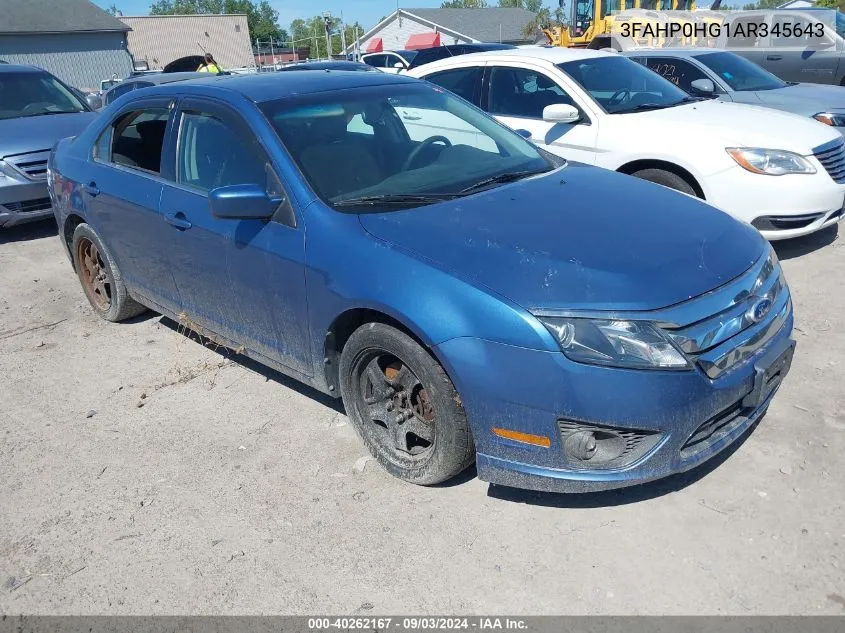 2010 Ford Fusion Se VIN: 3FAHP0HG1AR345643 Lot: 40262167