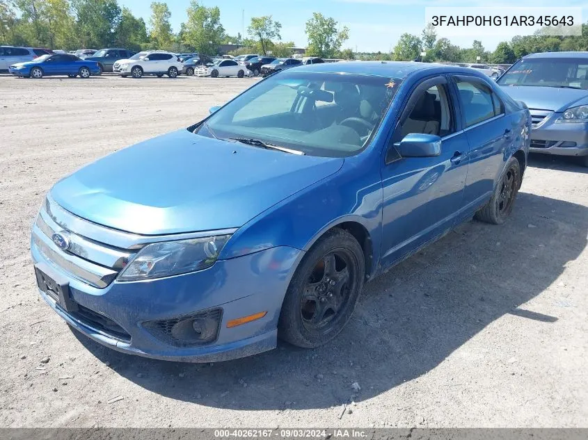 2010 Ford Fusion Se VIN: 3FAHP0HG1AR345643 Lot: 40262167