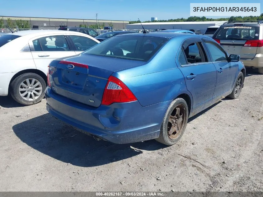 2010 Ford Fusion Se VIN: 3FAHP0HG1AR345643 Lot: 40262167