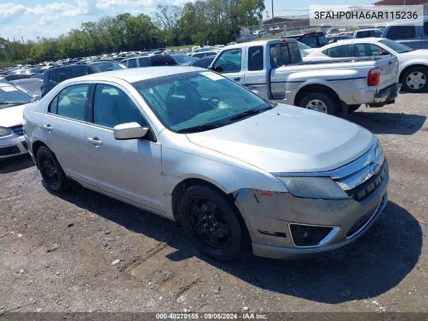 2010 Ford Fusion Se VIN: 3FAHP0HA6AR115236 Lot: 40270155