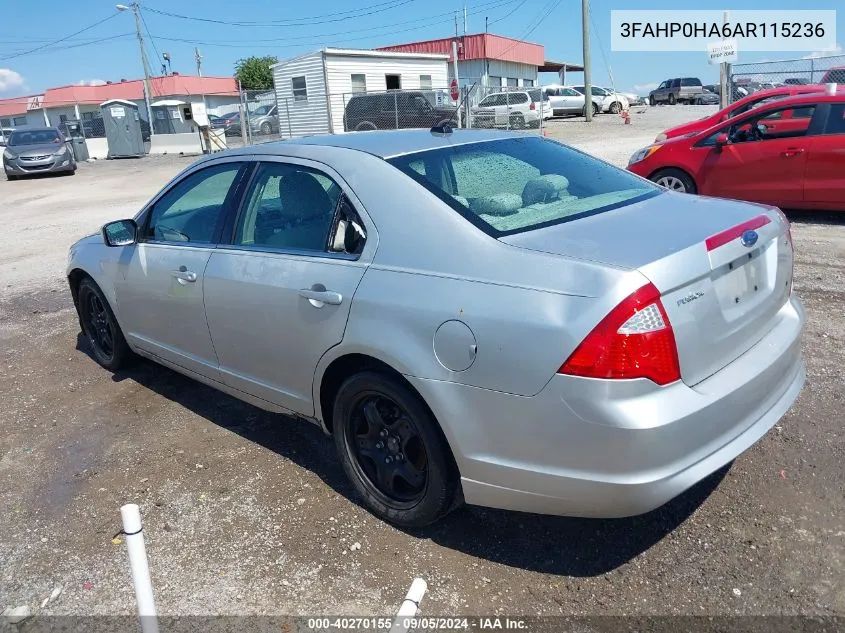 2010 Ford Fusion Se VIN: 3FAHP0HA6AR115236 Lot: 40270155