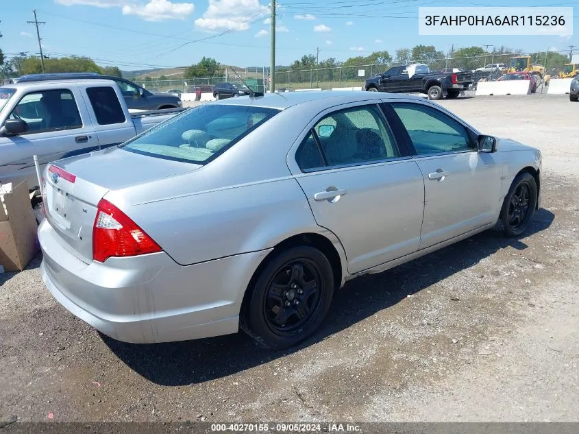 2010 Ford Fusion Se VIN: 3FAHP0HA6AR115236 Lot: 40270155