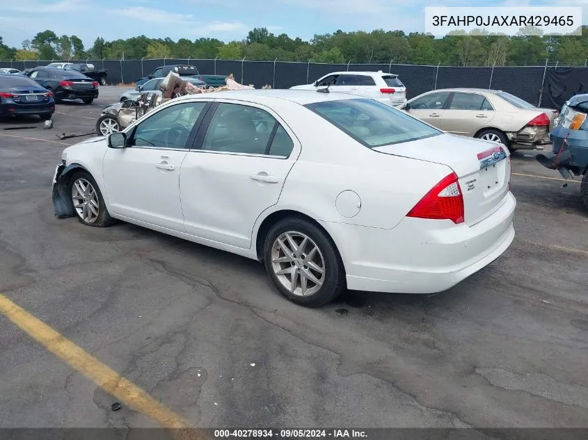 2010 Ford Fusion Sel VIN: 3FAHP0JAXAR429465 Lot: 40278934