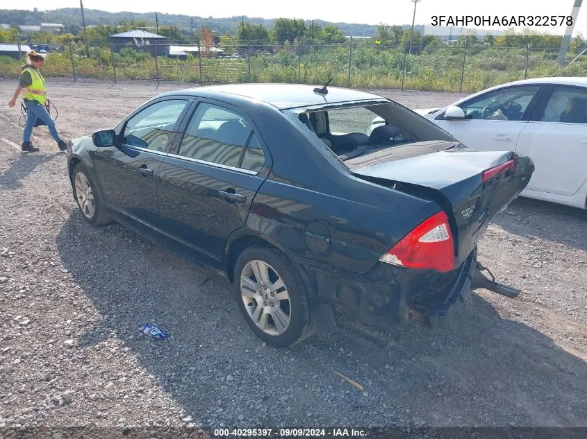 2010 Ford Fusion Se VIN: 3FAHP0HA6AR322578 Lot: 40295397