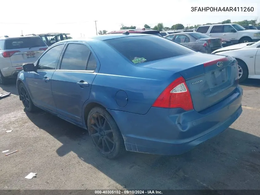 2010 Ford Fusion Se VIN: 3FAHP0HA4AR411260 Lot: 40305102