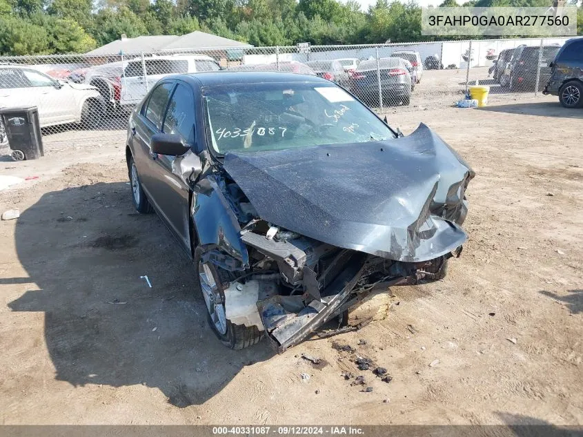 2010 Ford Fusion S VIN: 3FAHP0GA0AR277560 Lot: 40331087