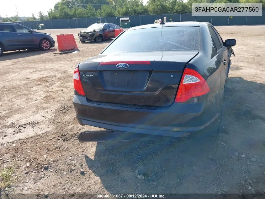 2010 Ford Fusion S VIN: 3FAHP0GA0AR277560 Lot: 40331087