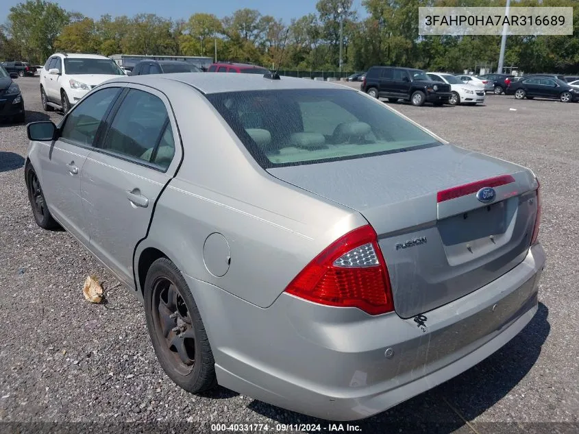 2010 Ford Fusion Se VIN: 3FAHP0HA7AR316689 Lot: 40331774