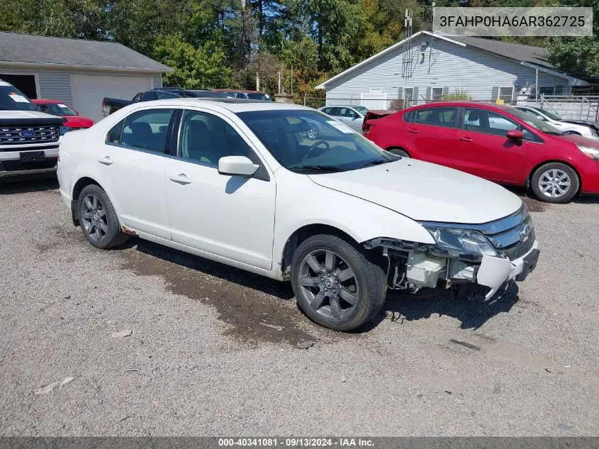 2010 Ford Fusion Se VIN: 3FAHP0HA6AR362725 Lot: 40341081