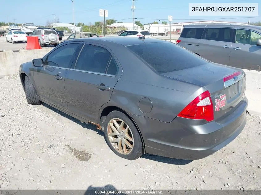 2010 Ford Fusion Sel VIN: 3FAHP0JGXAR251707 Lot: 40364638