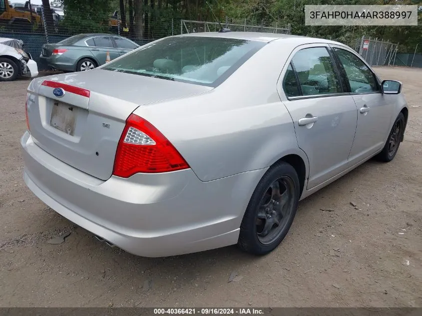 2010 Ford Fusion Se VIN: 3FAHP0HA4AR388997 Lot: 40366421